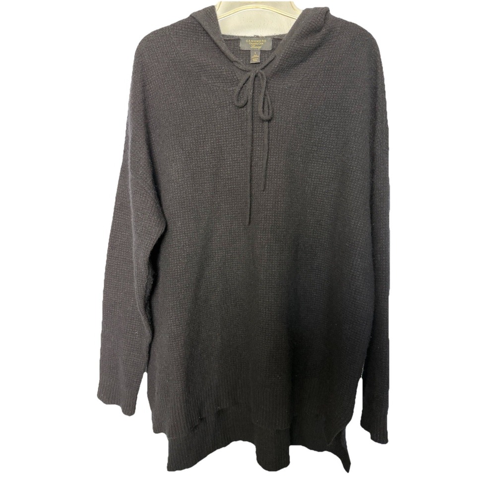 Charter Club Luxury Cashmere Hoodie Sweater L Black Preppy Minimalist Oversized